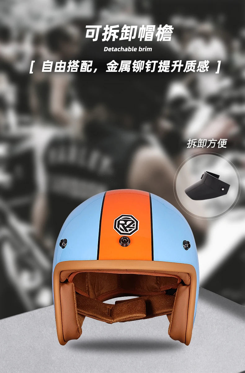 ORZ Retro Half Open Motorcycle Helmet Retro Cruising 3/4 Couple Helmet Coffee Shop Motorcycle Hat