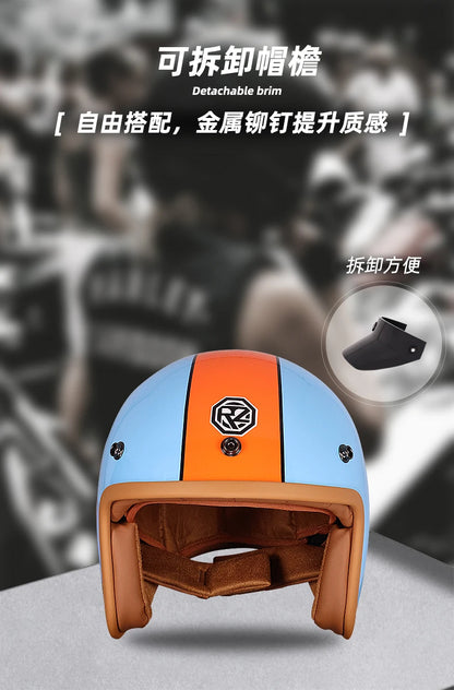 ORZ Retro Half Open Motorcycle Helmet Retro Cruising 3/4 Couple Helmet Coffee Shop Motorcycle Hat