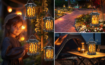 Solar Powered Outdoor Flame Lights Clip-On Lantern Hanging Lamp Waterproof Landscape Pathway Lights for Garden Yard Patio Decor