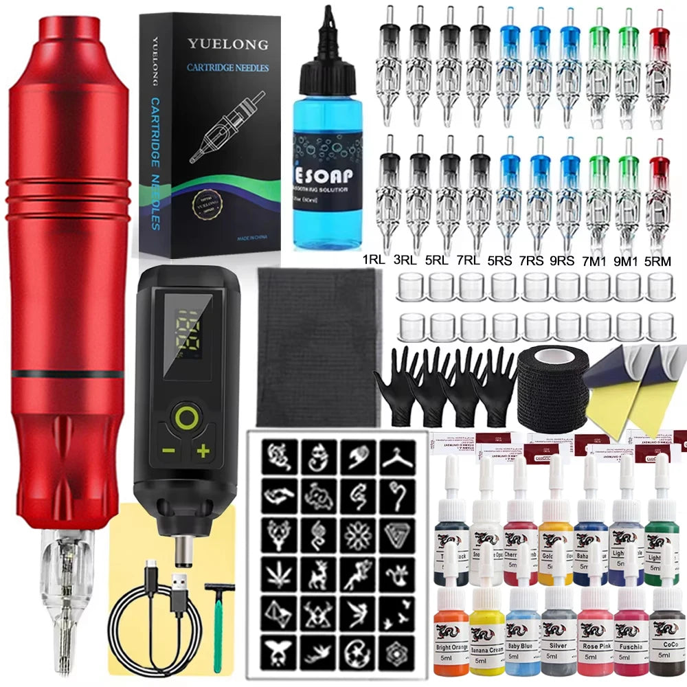 Wireless Tattoo Machine Kit Tattoo Pen with Mini Tattoo Battary Cartridge Needle Set Permanent Makeup Tool for Tattoo Artist
