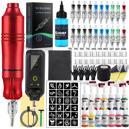 Wireless Tattoo Machine Kit Tattoo Pen with Mini Tattoo Battary Cartridge Needle Set Permanent Makeup Tool for Tattoo Artist