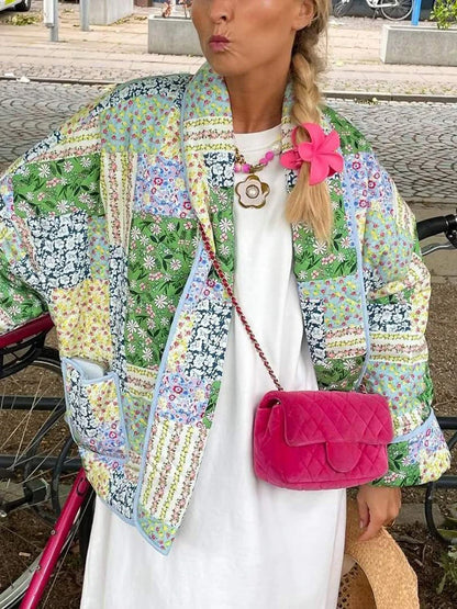 Women's Cotton Jacket Autumn And Winter New Floral Patterns Cardigan Cotton Jacket Elegant Ladies Street Shoot Women's