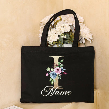 Personalized Initial with Name Tote Bag Women Canvas Shoulder Bags Monogram Shopping Bag Handbags Birthday Wedding Gifts for Her