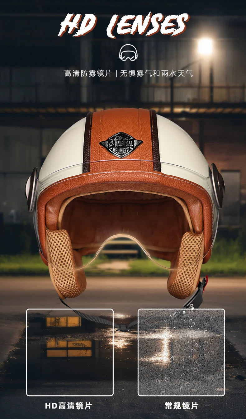 2025 high-quality semi covered motorcycle helmet with fashionable leather wrapping and cascos para motos suede lining capacetes
