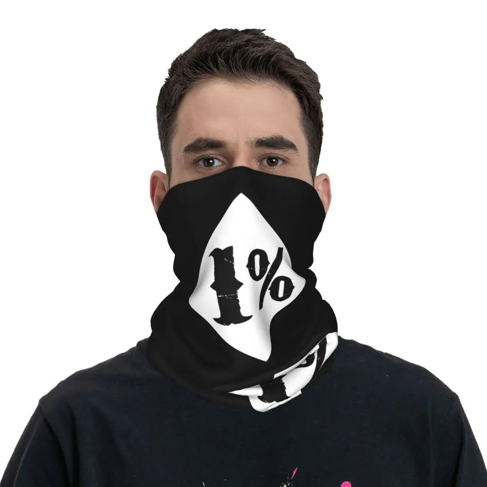 One Percenter 1% Bandana Neck Cover Printed Motorcycle Club Biker Mask Scarf Multifunctional Cycling Scarf for Men Women Adult
