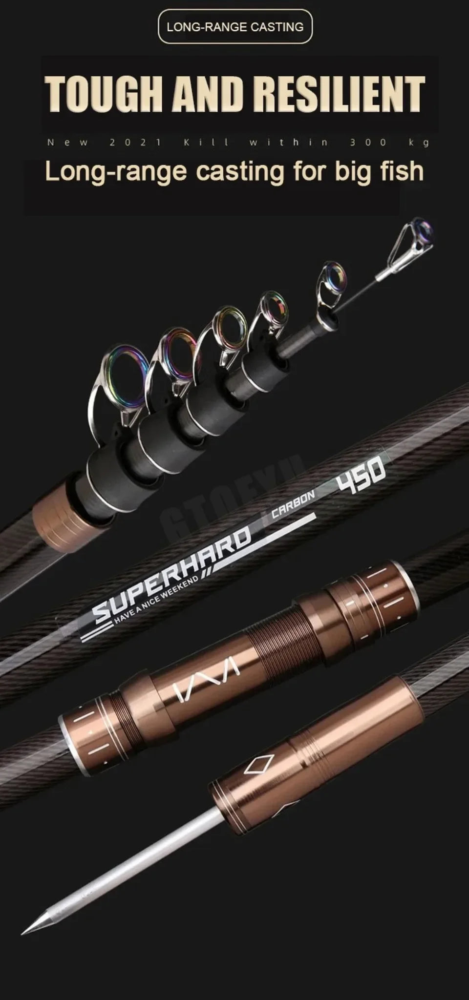 2.1-4.5M Telescopic Fishing Rod Carbon Spinning Fishing Pole Boat Saltwater Freshwater Beach Rock Surfcasting Baitcasting Rod