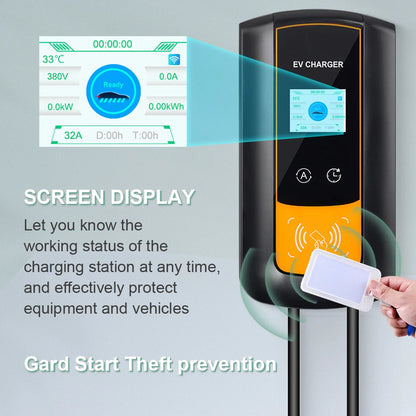 IPENGEN 22KW 32A 3Phase EV Charging Station Type2 IEC62196-2 Electric Car Charger 5m Cable EVSE Wallbox WIFI APP Control