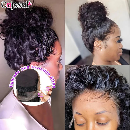 No Glue Upgrade Invisi Strap 360 Full HD Lace Frontal Kinky Curly Wig Black Human Hair 360 Drawstring Deep Water Wigs Glueless