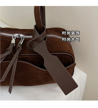 Retro Red Suede Wedding Shoulder Bag Luxury Designer Women Versatile Underarm Bags Elegant Female Large Capacity Handbags