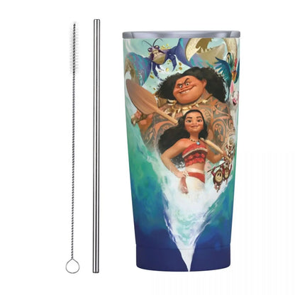 Moana and Pua Cartoon Movie Insulated Tumbler with Straws Stainless Steel Coffee Mugs Double Wall Car Bottle Cups 20oz