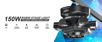 Yiflamefly 150W Moving Head DJ Lights 6 Arms Party Lights RGBW 4IN1 LED Stage Lighs DMX512 For Wedding Party Disco KTV Wedding