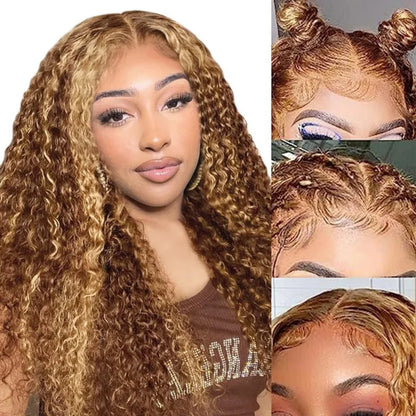 360 4/27 Full Lace Wig Human Hair Invisible Strap 250 Density Deep Wave HD Lace Frontal Wig Human Hair Pre Cut Curly 360 Wigs