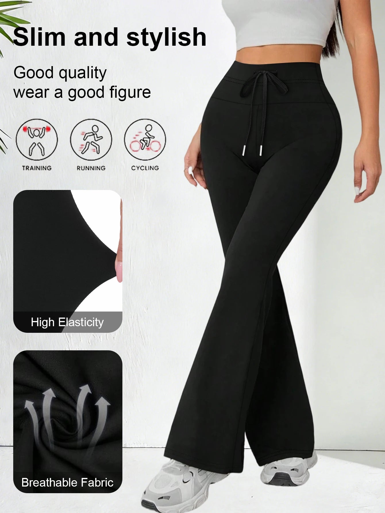 Drawstring Flare Pants, High Waist Bootcut Pants, Fashion Slim Elastic Comfortable Casual Long Pants, Sexy Wide Leg Pants