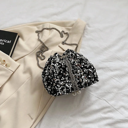 Good-looking Personality Sequin Women's New Korean Bucket Bag Bright Eyes Style Fashion Crossbody Dinner Single Shoulder Bags