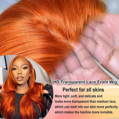 Colored Ginger Human Hair Wigs 13X6 Hd Lace Frontal Wig Straight Lace Front Wigs Pre Plucked 30 Inch 250 Density For Black Women
