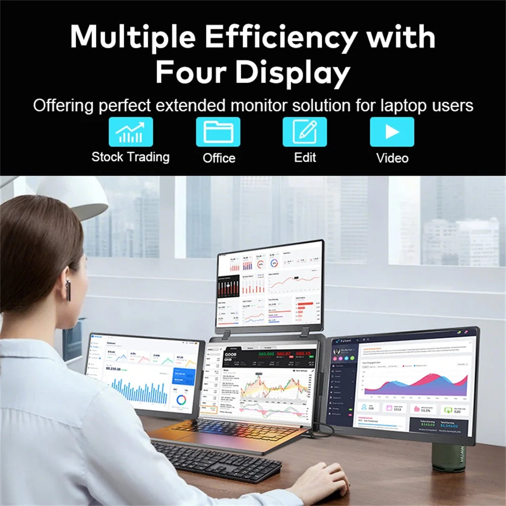 Triple Screen Portable LCD Backlit Monitor FHD Display Secondary Screen Connected to Notebook with 1 Cable Sub Screen Extender