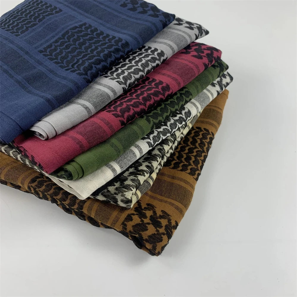 100% Cotton 110 X 110cm Hunting Scarf Shemagh Tactical Desert Keffiyeh Head Neck Scarf Arab Wrap with Tassel