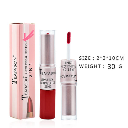 1Pc Long Lasting Velvet Matte Lipstick Double Head Lip Gloss Non-stick Cup Lip Gloss Waterproof 2 in 1 Matte Red Lipstick Makeup