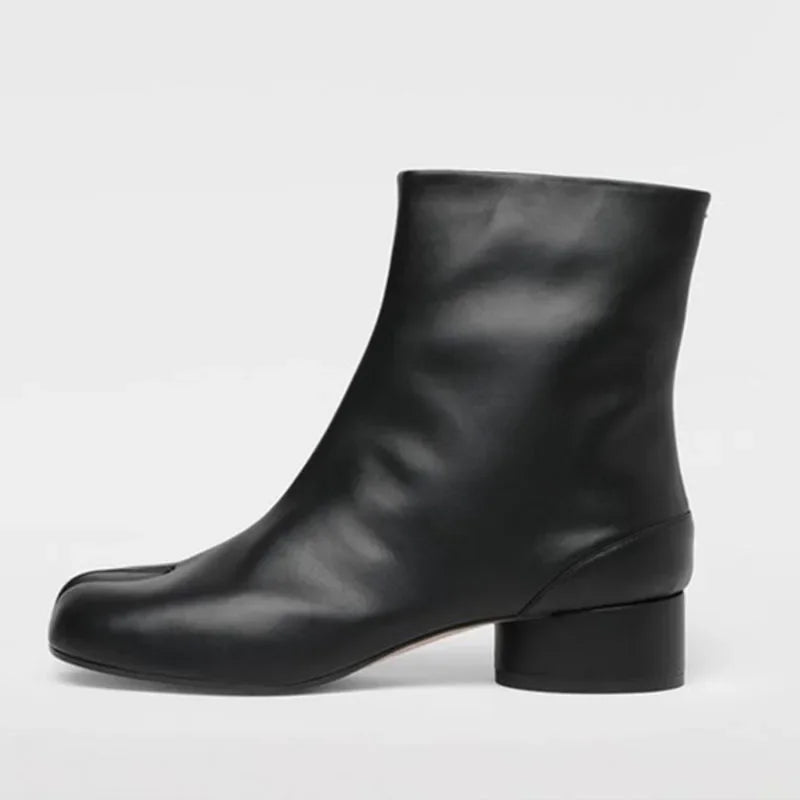 Luxury Design Fashion Split Toe Shoes 2026 Autumn Winter New Ankle Boots Genuine Leather Low Heels Women's Boots