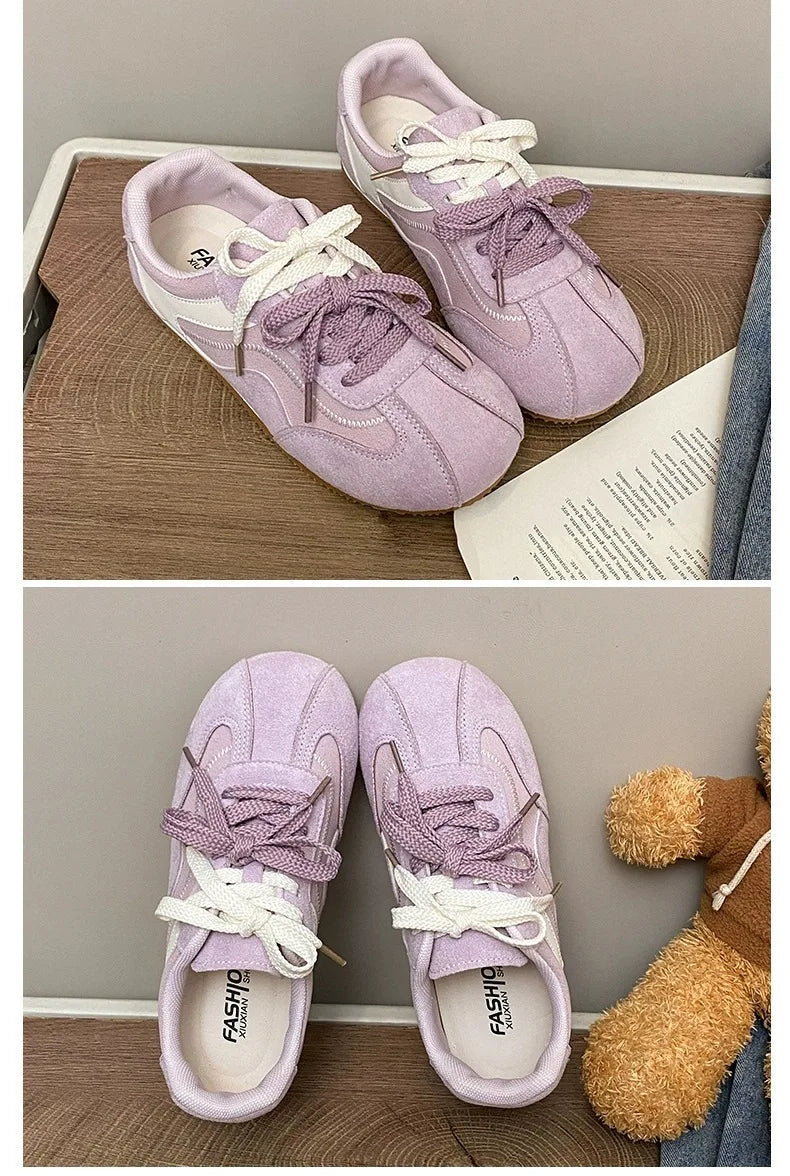 Women's Casual Shoes Suede Leather Training Shoes for Women 2026 Patchwork Retro Sneakers Ladies Casual Flat Heels Walking Shoes