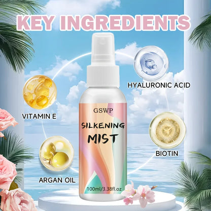 GSWP Silky Hair Spray is a leave-in treatment with heat protection, a pleasant fragrance, and leaves hair smooth and shiny.100ml
