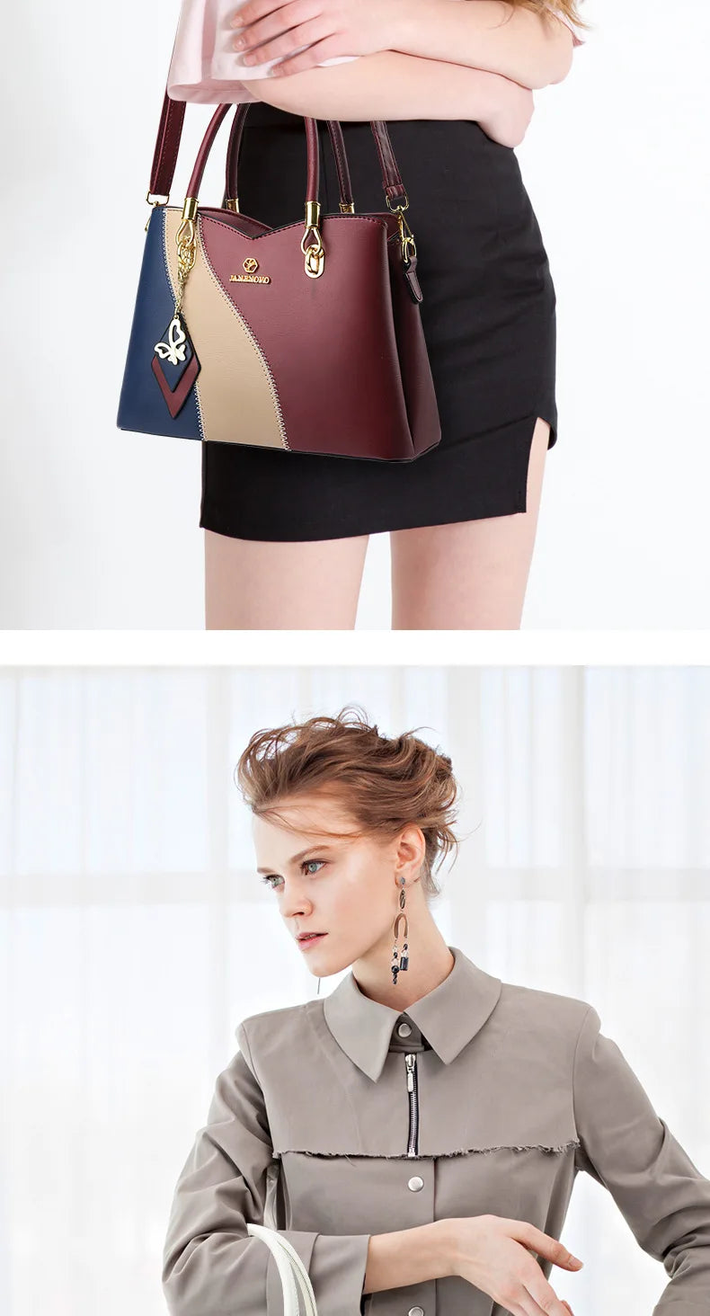 2024 New Three Color Combination Women's Handbag Large Capacity Soft Leather Shoulder Bag Fashion Elegant Women's Crossbody Bag