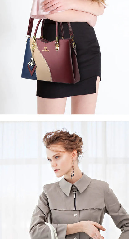 2024 New Three Color Combination Women's Handbag Large Capacity Soft Leather Shoulder Bag Fashion Elegant Women's Crossbody Bag