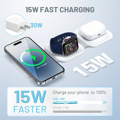 Magnetic Wireless Chargers 3 in 1 Foldable 15W Phone Charge Dock Station Fast Charg for Apple Watch IPhone 14/13/12/11/X AirPods