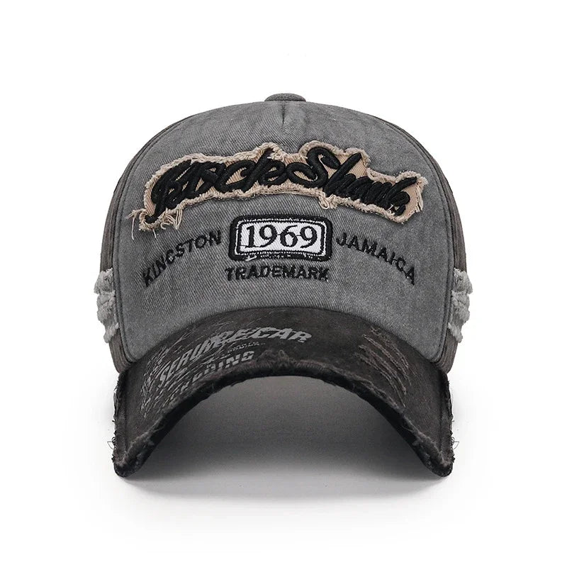Scratched Brushed Patch Letter Embroidery Distressed Adjustable Cotton Hard Top Baseball Cap Sun Hat Trucker Caps Dad Hats