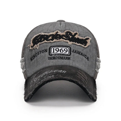Scratched Brushed Patch Letter Embroidery Distressed Adjustable Cotton Hard Top Baseball Cap Sun Hat Trucker Caps Dad Hats