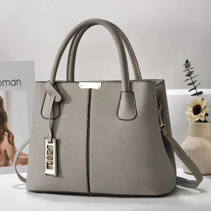 Simple Women's PU Leather Shoulder Bag Large Capacity Handbag Wire Tag Hanging Bag Square Shape Soft Handbags with Zipper