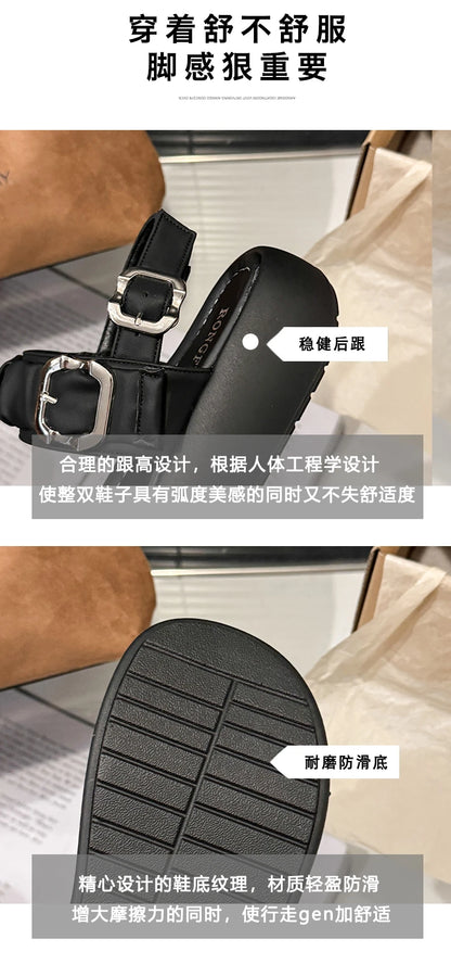 Designer's One Word Buckle Thick Bottom Women's Sandals Luxury Women's Shoes Round Head Fish Mouth Shoes Sponge Bottom Sandals