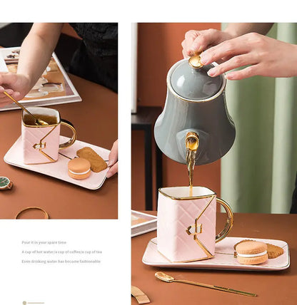 Handbag-Shaped Creative Mug With Saucer & Spoon Nordic Ceramic Milk Tea  Office Cups Drinkware  Coffee Cup Sets Gift