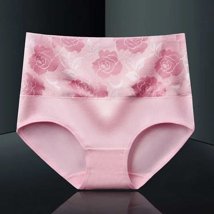2Pcs Plus Size Women's Cotton Underwear High Waisted Tummy Control Panties Full Coverage Briefs Jacquard Ladies Panty Shaper