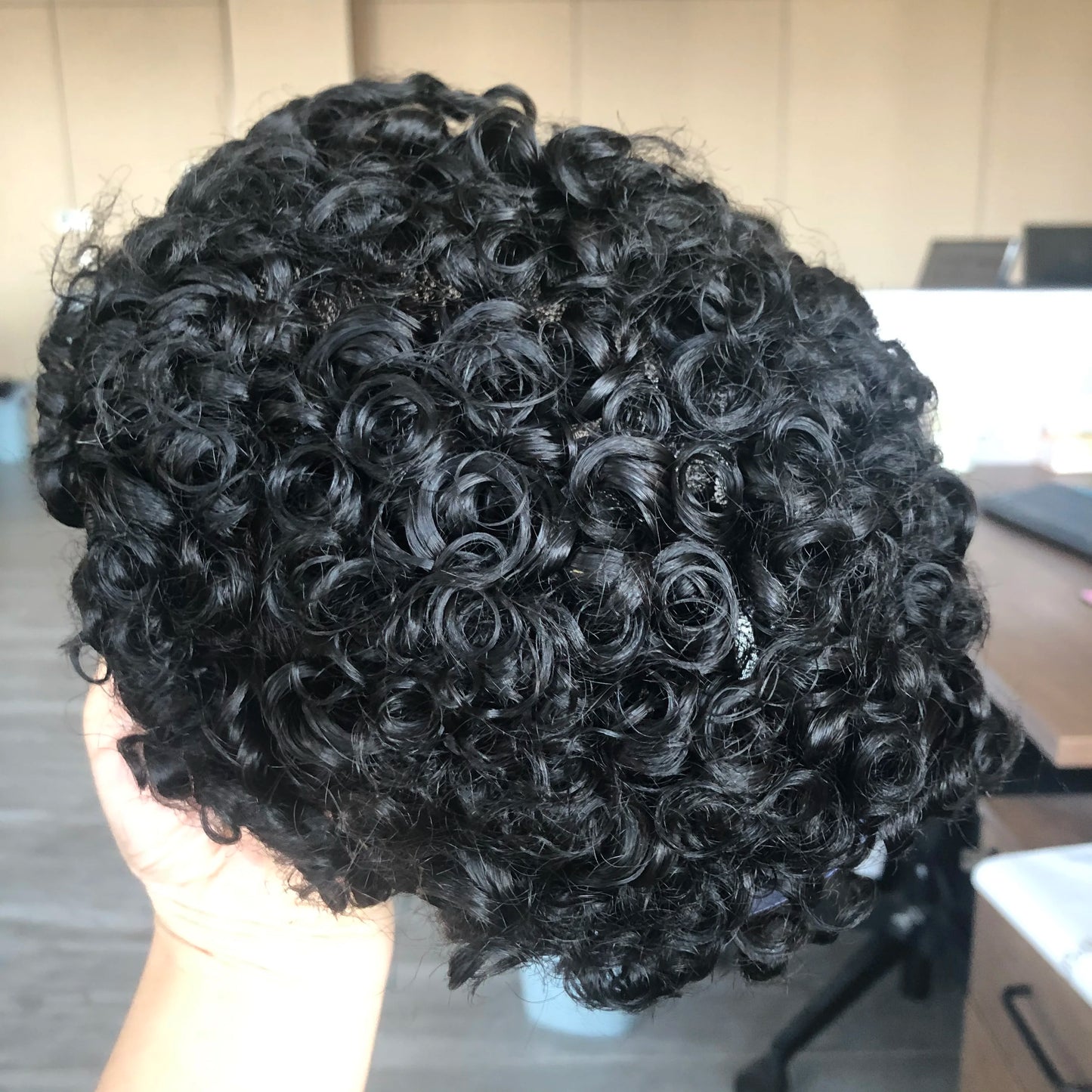 Natural Frontline Afro 18mm/15mm Curly Men Toupee Undetectable PU System European Human Hair Prosthesis Super Durable Fine Mono