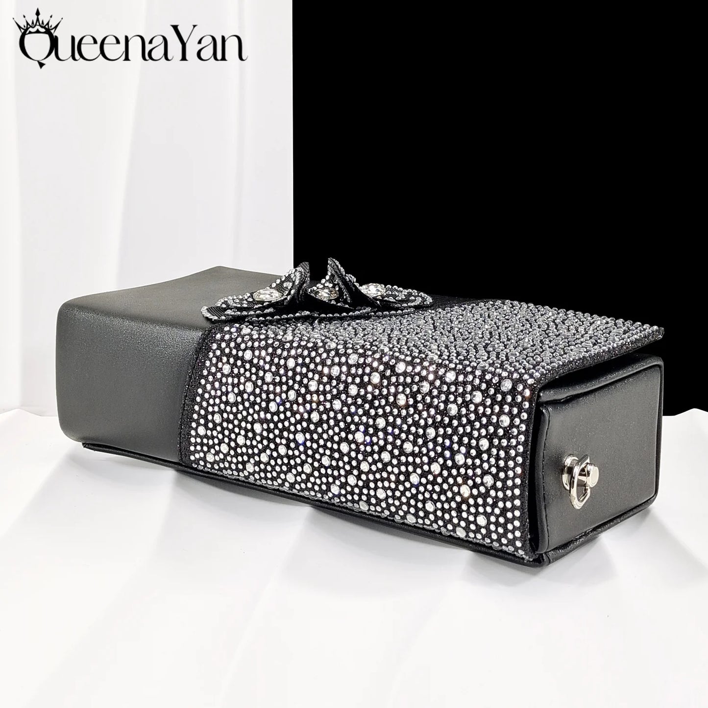 QueenaYan 2026 Elegant Silver Pointed-Toe High Heels Shoes with Diamond Accents & Matching Bag - Ideal for Party Elegance
