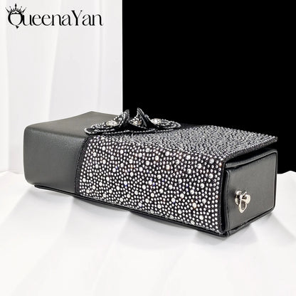 QueenaYan 2026 Elegant Silver Pointed-Toe High Heels Shoes with Diamond Accents & Matching Bag - Ideal for Party Elegance