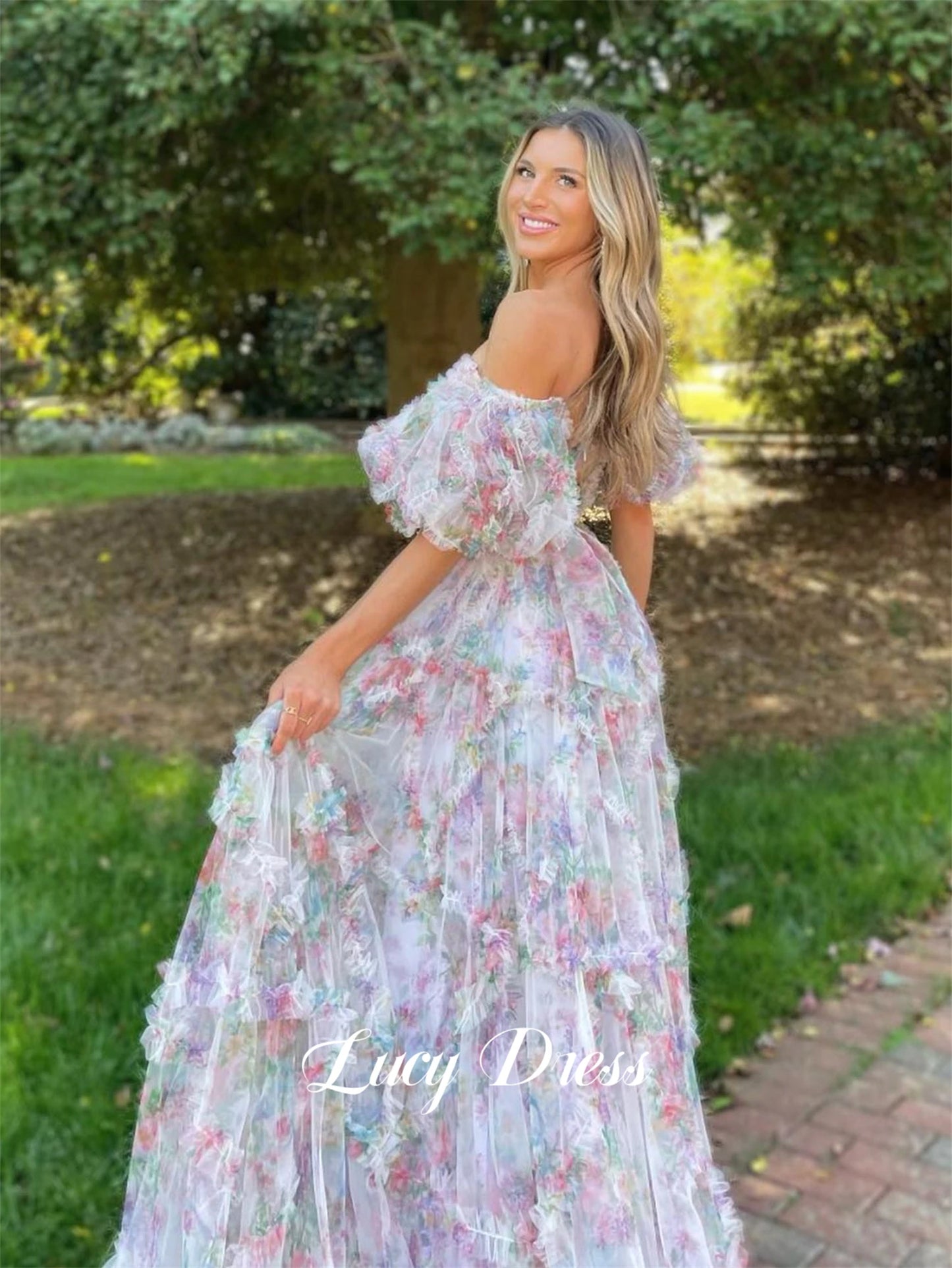 Lucy Prom Dress Floral Mesh Graduation Gown Party Luxury Dresses evening dress woman party dresses Womens dresses Customized