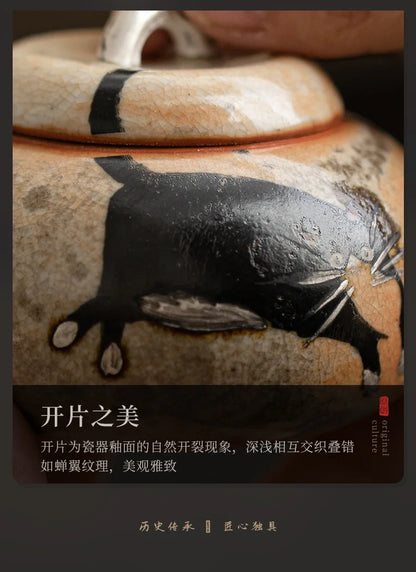100ml Creative Zhiye Cat Side Handle Pot for Making Tea Handmade Wood-fired Porcelain Pot  for Infusions Kettle Kung Fu Tea Set