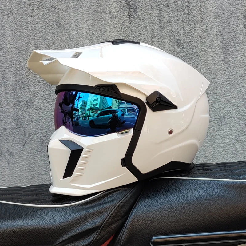 ORZ Street Fighter Combination Helmet Motorcycle Helmet Men's and Women's Retro Full Helmet Four Seasons Detachable DOT