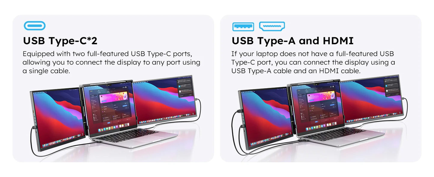 15.6inch Triple Screen Extender For Laptops 1080P FHD IPS Portable Dual External Monitors For Macbook Windows Extension 13-17"