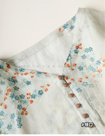 Summer Dress Women 2025 Long Print Elegant Clothing Vintage Elastic Waist Korean Beach Style V-Neck Fashion Robe Ropa De Mujer
