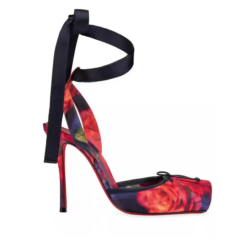 2026 Women Summer High Heeled Shoes for Woman's Square Toe Thin Heels Butterfly-Knot Pumps Sexy Ladies Ankle Strap Wedding Shoes