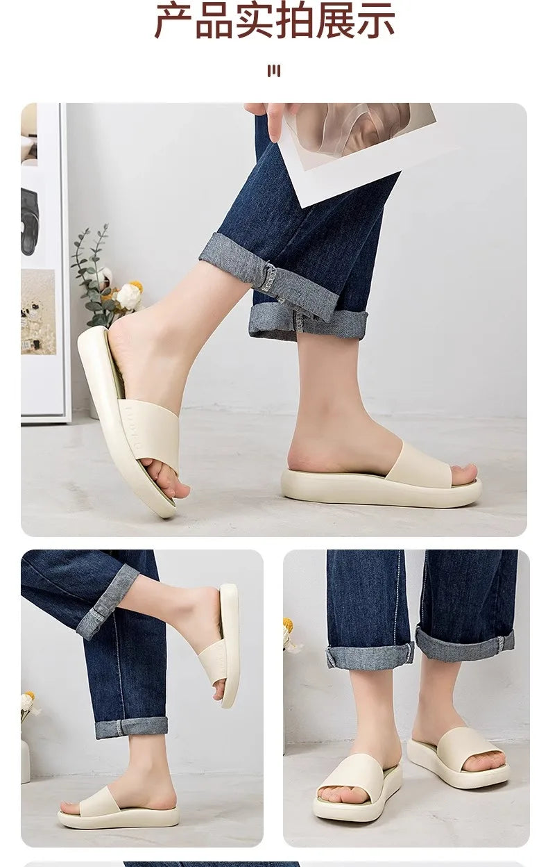 LUOFU Ladies Slippers Anti-Slip Soft Sole Fashionable Thick Bottom Women's Slip-On Shoes Comfortable Home Footwear