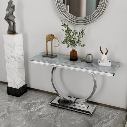 Modern Console Table for Entryway, Mirrored Sofa Table with U-Base, Silver Narrow Console Table, Rectangular, Customized