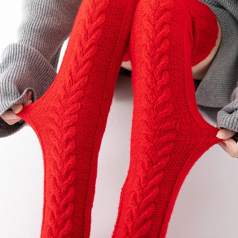 Women Winter Warm Breathable Long Johns Mohair Knee Length Knitted Wool Stretch High Sockings Femboy Leg Warmers Kawaii Clothes