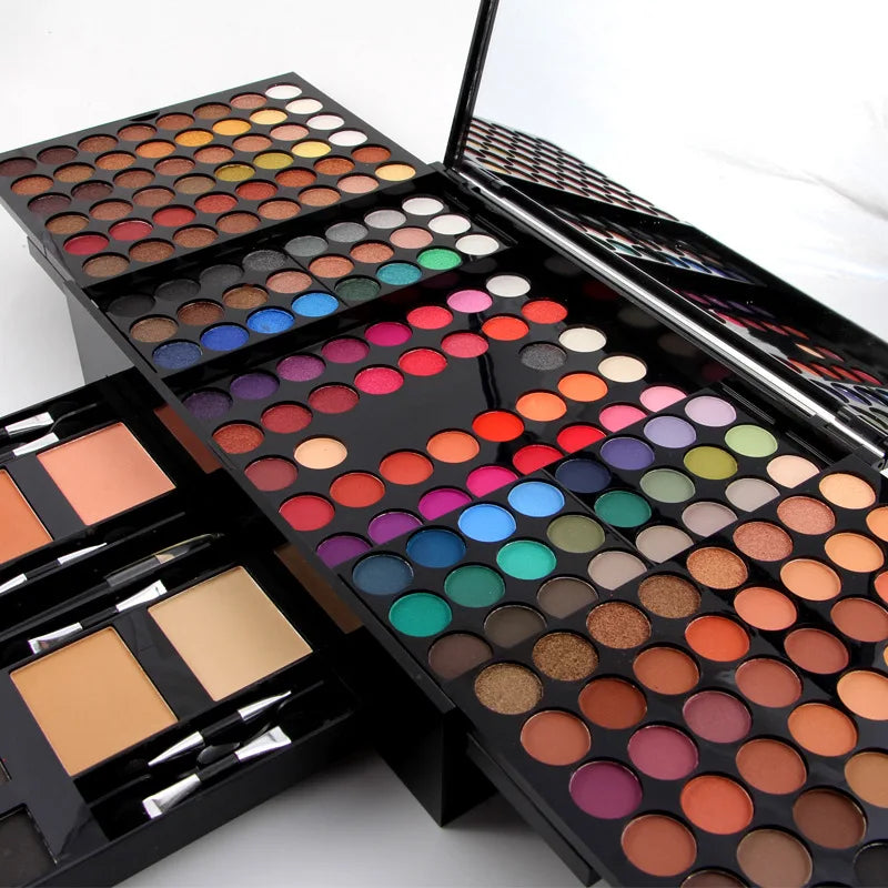 190-color professional makeup palette, eyeshadow, blush, and eyebrow powder 4-in-1, comes with mirror and a full set of brushes,
