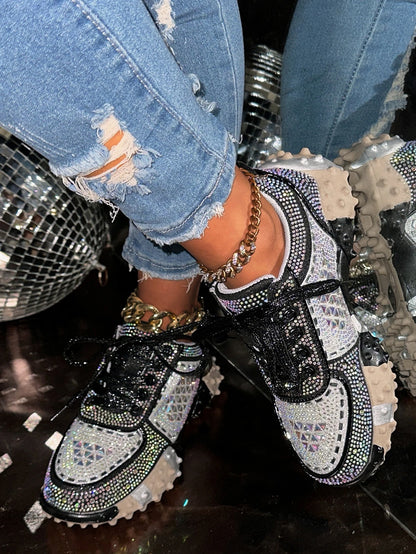 Women's Sport Shoes Crystal Sneakers Casual Flats Platform Shoes Woman 2025 Designer Brand Hiking Running Shoes Mujer