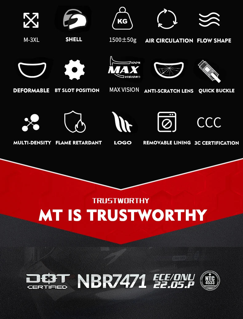 MT New Full Face Helmet Motorcycle Helmets Modular High Quality DOT ECE Approved Personality Off Road Moto Helmets Fashion