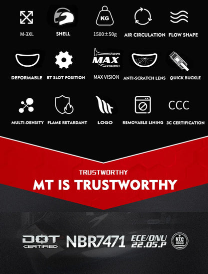 MT New Full Face Helmet Motorcycle Helmets Modular High Quality DOT ECE Approved Personality Off Road Moto Helmets Fashion